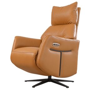 Poltrona de Massagem Reclinavel Descanso Domi Design Couro Natural Camel com Controle Base Ferro